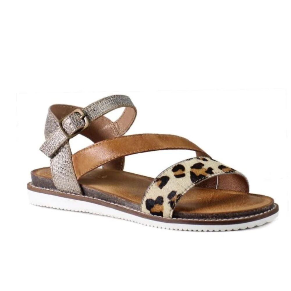 Diba True Leather Cross Strap Leopard Gold Flat Summer Sandals New in Box 6.5 - Picture 3 of 3